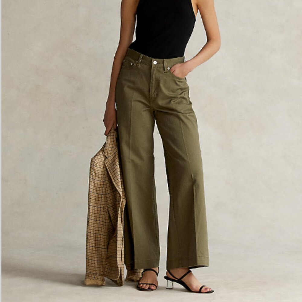 Polo Ralph Lauren Cotton Twill Wide-Leg Cropped Pant Green